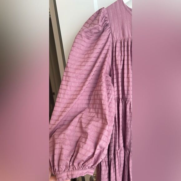 Summersalt S Cotton Swing Tiered Mini Dress Plum Cottagecore Bohemian Oversized - Picture 4 of 9